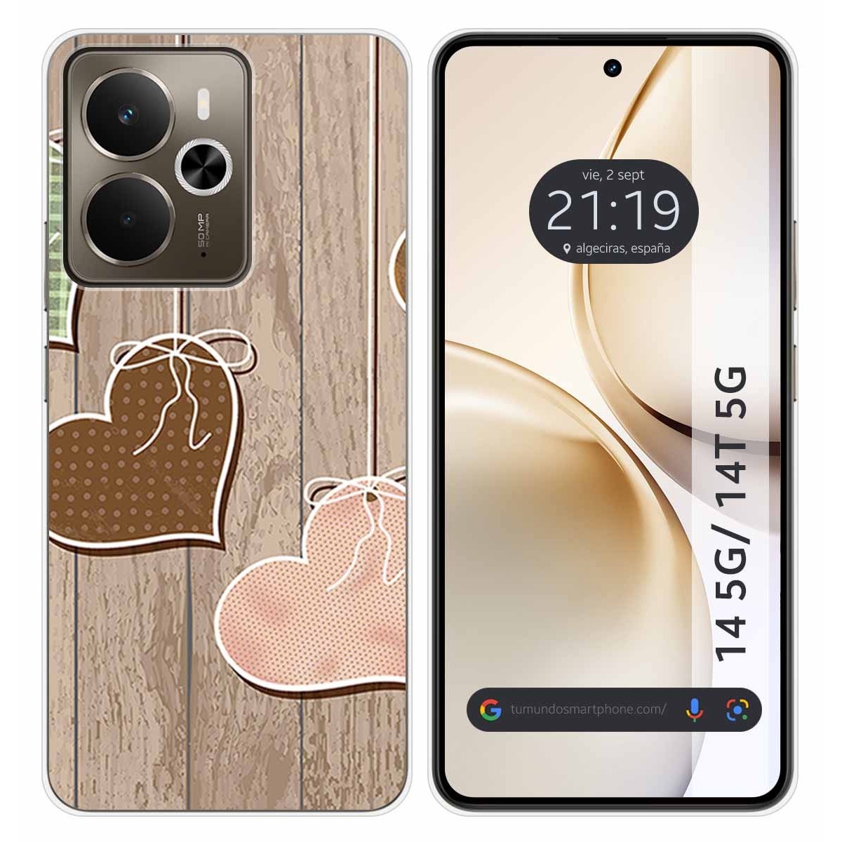 Funda Silicona para Realme 14 5G / 14T 5G diseño Corazones Madera Dibujos
