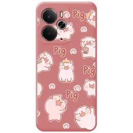 Funda Silicona Líquida Rosa para Realme 14 5G / 14T 5G diseño Cerdos Dibujos