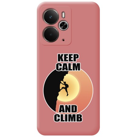 Funda Silicona Líquida Rosa para Realme 14 5G / 14T 5G diseño Hombre Escalada Dibujos