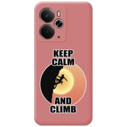 Funda Silicona Líquida Rosa para Realme 14 5G / 14T 5G diseño Mujer Escalada Dibujos