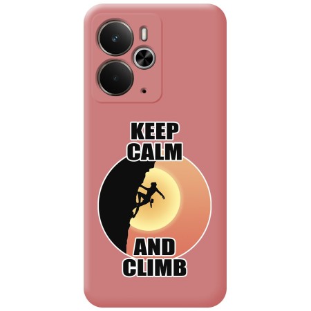 Funda Silicona Líquida Rosa para Realme 14 5G / 14T 5G diseño Mujer Escalada Dibujos