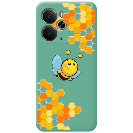 Funda Silicona Líquida Verde para Realme 14 5G / 14T 5G diseño Abeja Dibujos