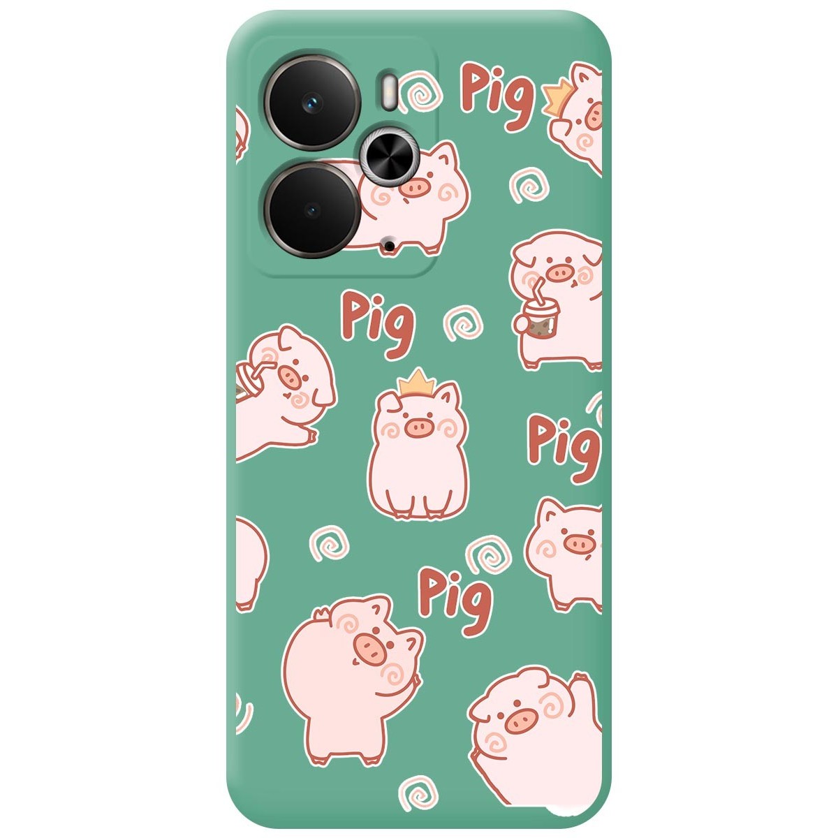 Funda Silicona Líquida Verde para Realme 14 5G / 14T 5G diseño Cerdos Dibujos