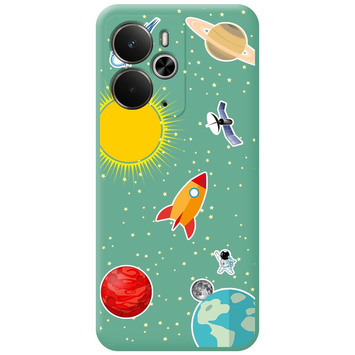 Funda Silicona Líquida Verde para Realme 14 5G / 14T 5G diseño Espacio Dibujos