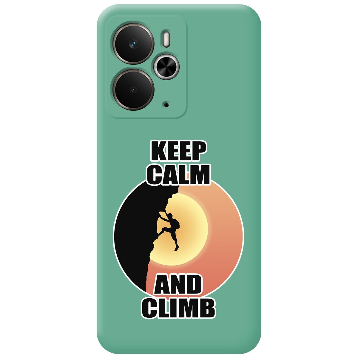 Funda Silicona Líquida Verde para Realme 14 5G / 14T 5G diseño Hombre Escalada Dibujos