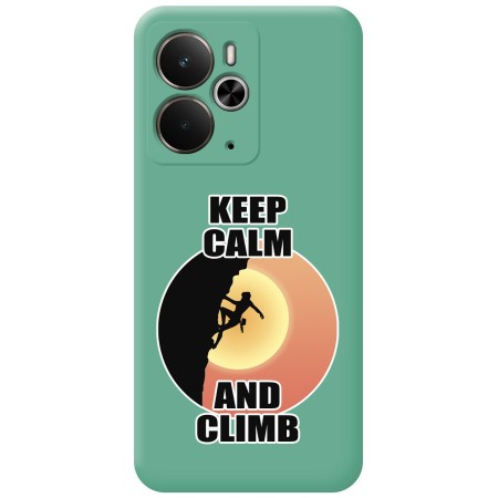 Funda Silicona Líquida Verde para Realme 14 5G / 14T 5G diseño Mujer Escalada Dibujos