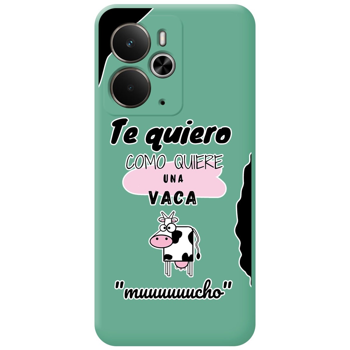 Funda Silicona Líquida Verde para Realme 14 5G / 14T 5G diseño Vaca Dibujos