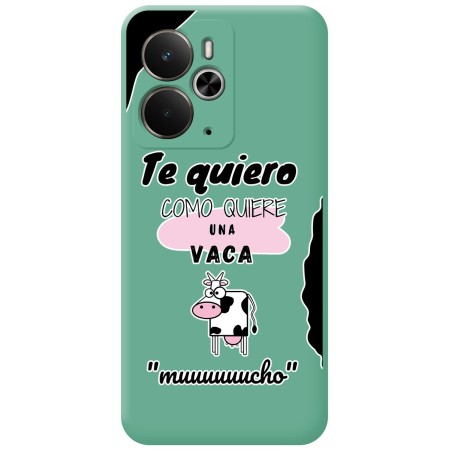 Funda Silicona Líquida Verde para Realme 14 5G / 14T 5G diseño Vaca Dibujos