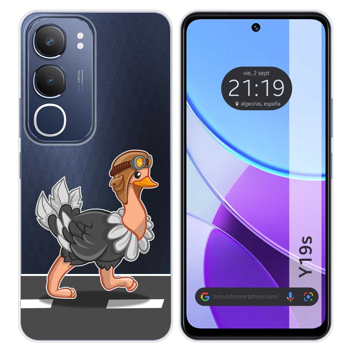 Funda Silicona Transparente para Vivo Y19s diseño Avestruz Dibujos