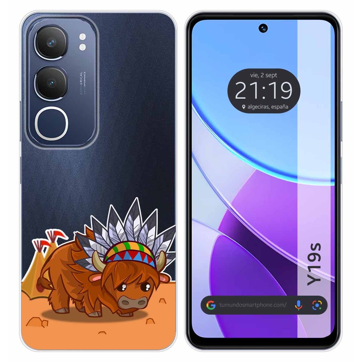 Funda Silicona Transparente para Vivo Y19s diseño Bufalo Dibujos