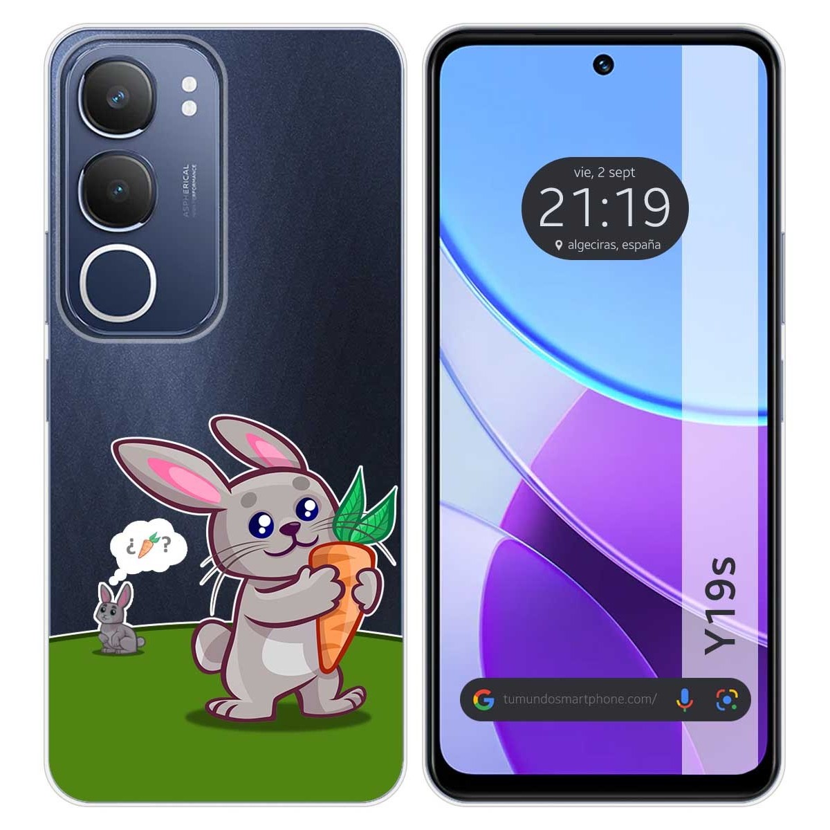 Funda Silicona Transparente para Vivo Y19s diseño Conejo Dibujos