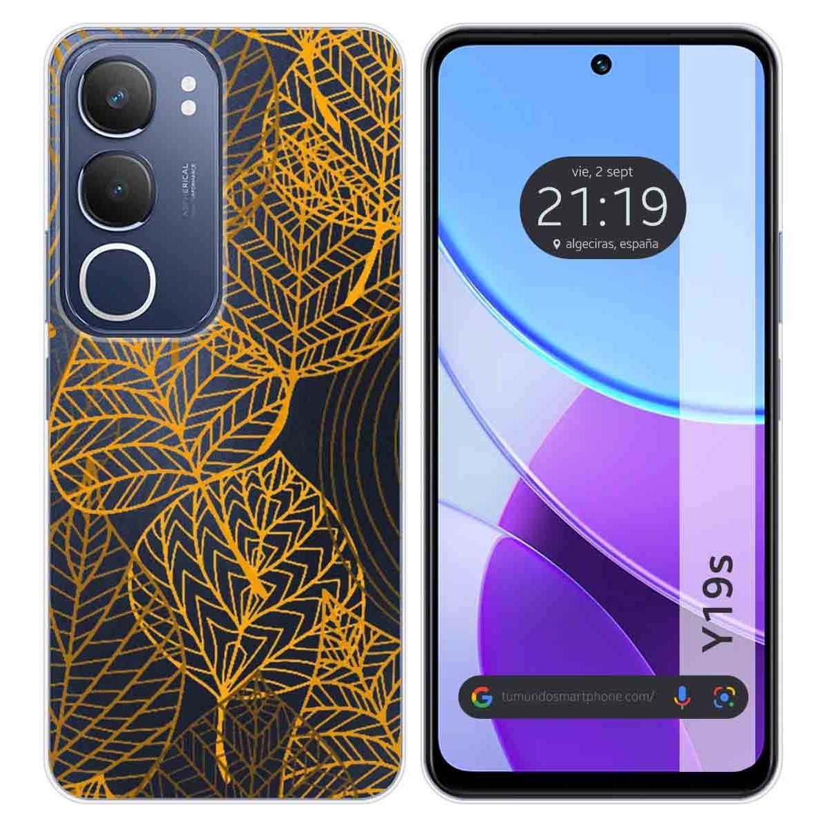 Funda Silicona Transparente para Vivo Y19s diseño Hojas Dibujos