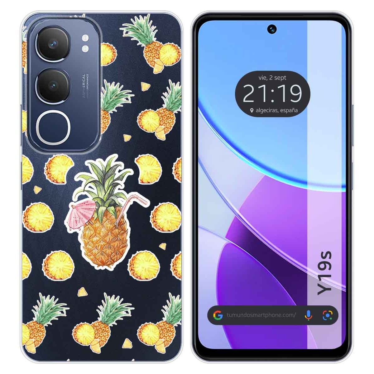 Funda Silicona Transparente para Vivo Y19s diseño Piña Dibujos