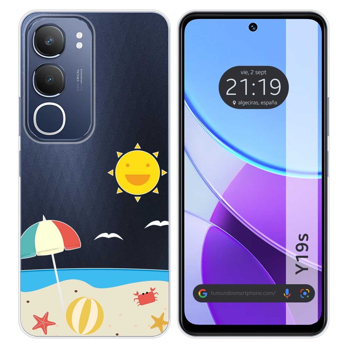 Funda Silicona Transparente para Vivo Y19s diseño Playa Dibujos