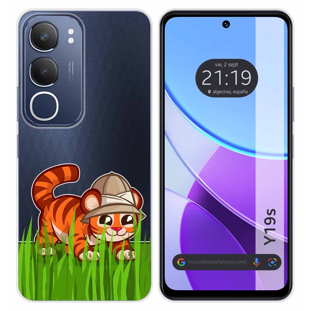 Funda Silicona Transparente para Vivo Y19s diseño Tigre Dibujos