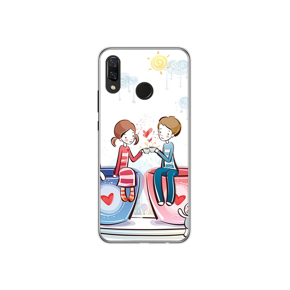 Funda Gel Tpu para Huawei P Smart Plus Diseño Cafe Dibujos