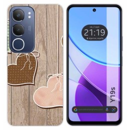 Funda Silicona para Vivo Y19s diseño Corazones Madera Dibujos