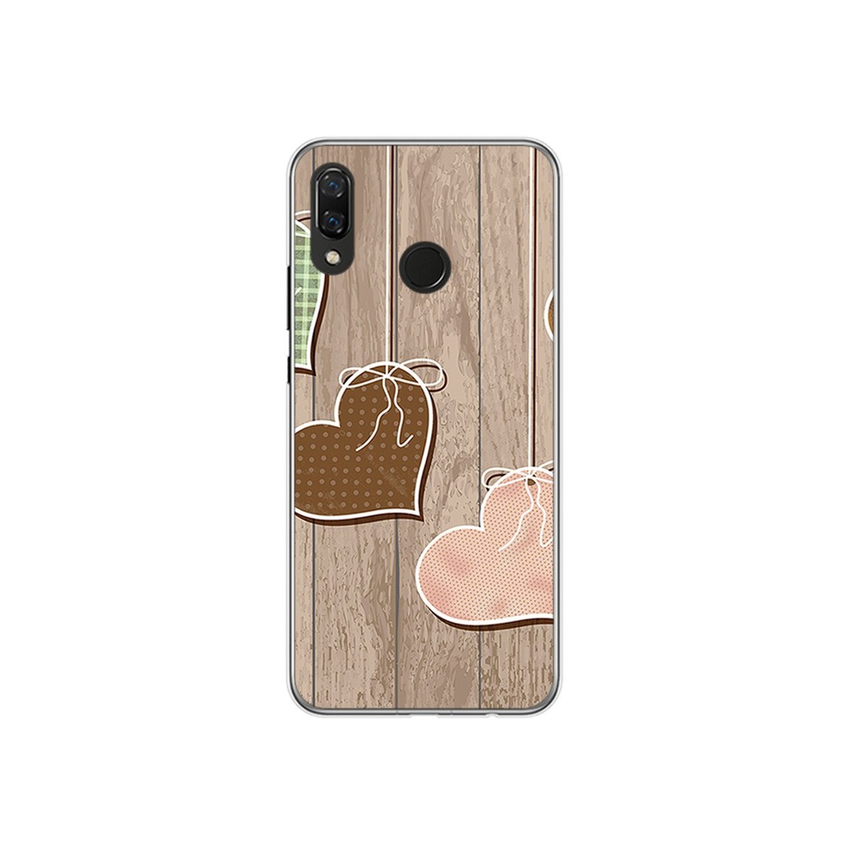 Funda Gel Tpu para Huawei P Smart Plus Diseño Corazones Madera Dibujos