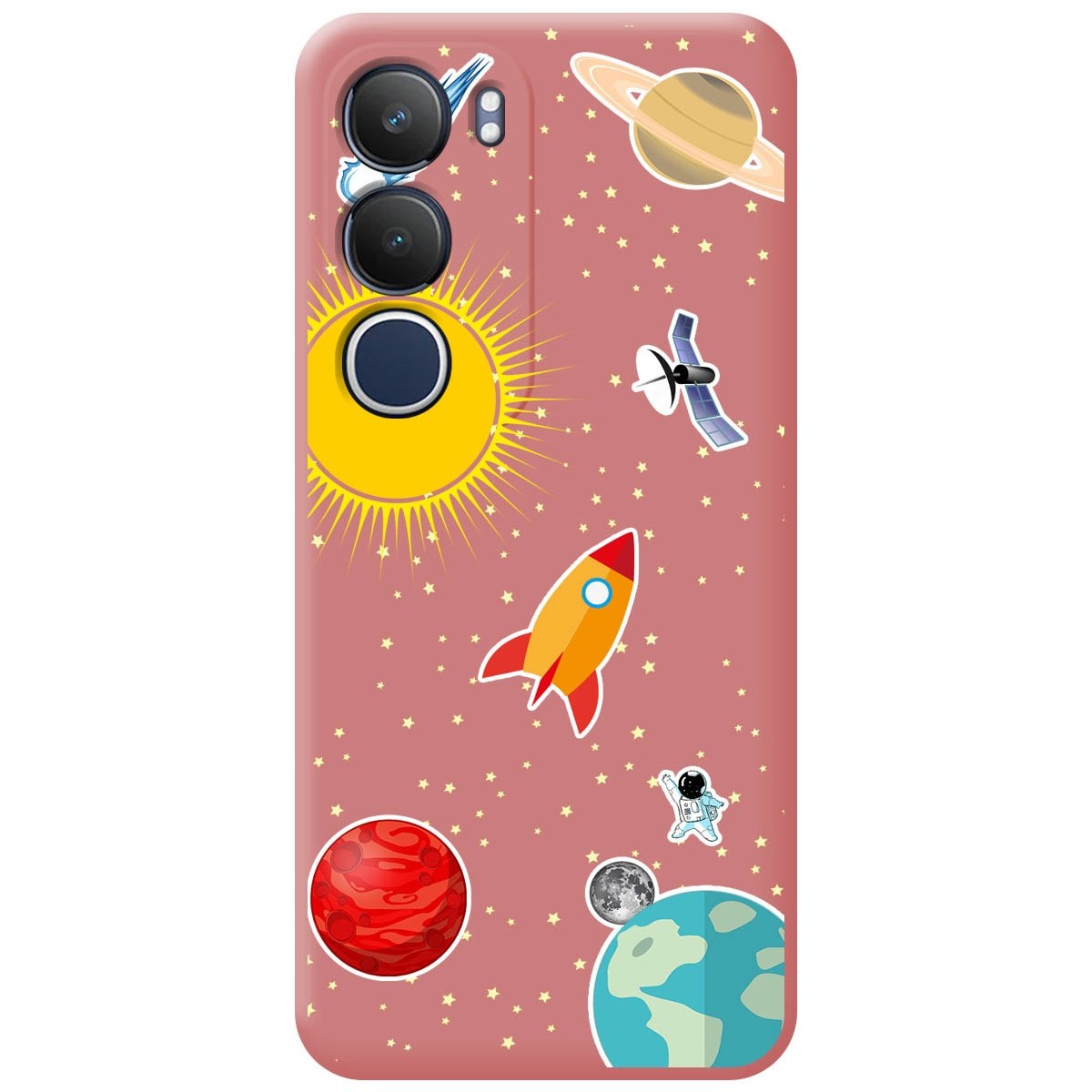 Funda Silicona Líquida Rosa para Vivo Y19s diseño Espacio Dibujos