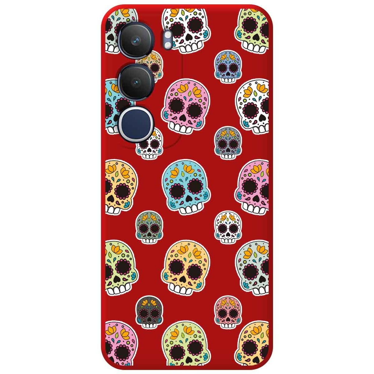 Funda Silicona Líquida Roja para Vivo Y19s diseño Catrina Dibujos