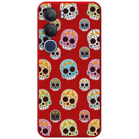 Funda Silicona Líquida Roja para Vivo Y19s diseño Catrina Dibujos
