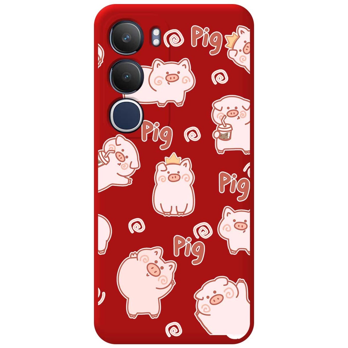 Funda Silicona Líquida Roja para Vivo Y19s diseño Cerdos Dibujos