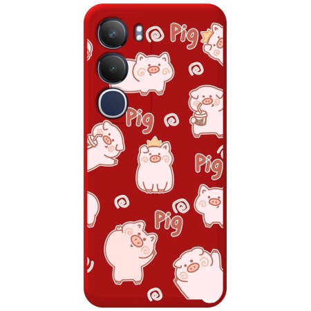 Funda Silicona Líquida Roja para Vivo Y19s diseño Cerdos Dibujos