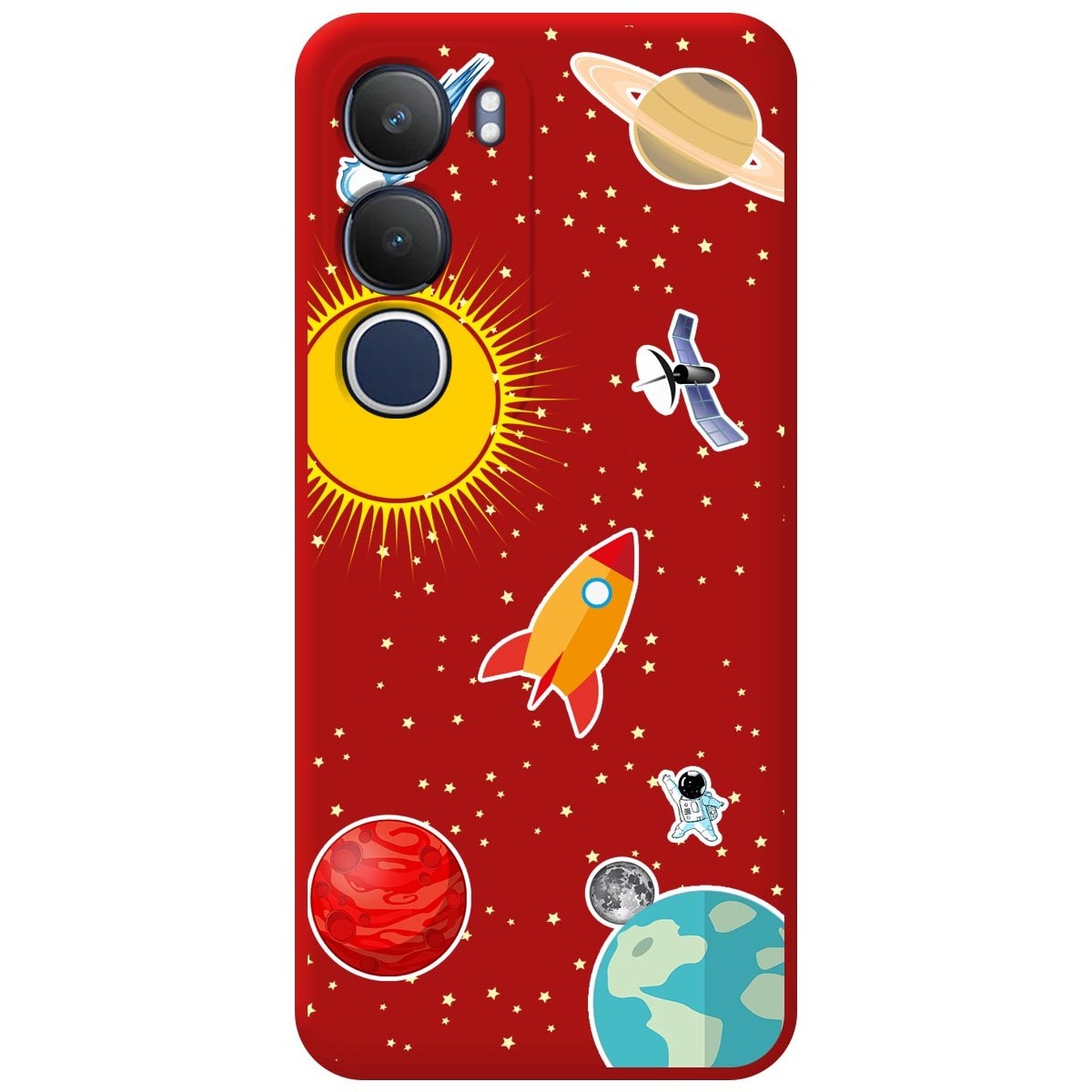 Funda Silicona Líquida Roja para Vivo Y19s diseño Espacio Dibujos