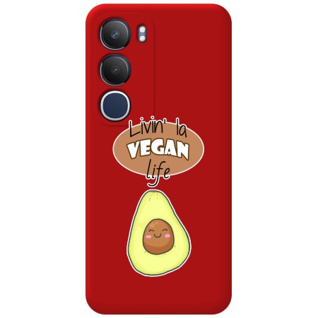 Funda Silicona Líquida Roja para Vivo Y19s diseño Vegan Life Dibujos