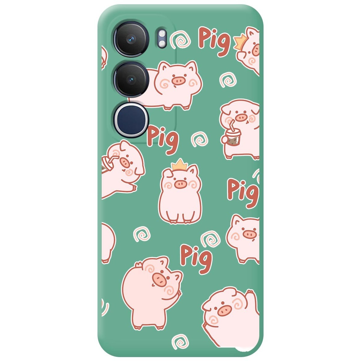 Funda Silicona Líquida Verde para Vivo Y19s diseño Cerdos Dibujos