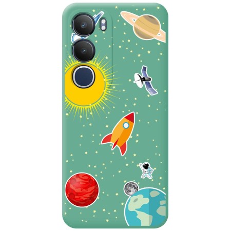 Funda Silicona Líquida Verde para Vivo Y19s diseño Espacio Dibujos