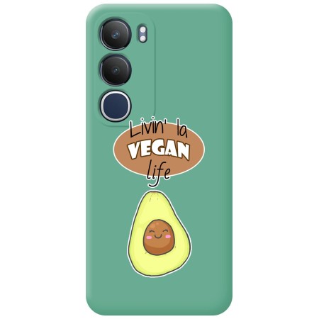 Funda Silicona Líquida Verde para Vivo Y19s diseño Vegan Life Dibujos