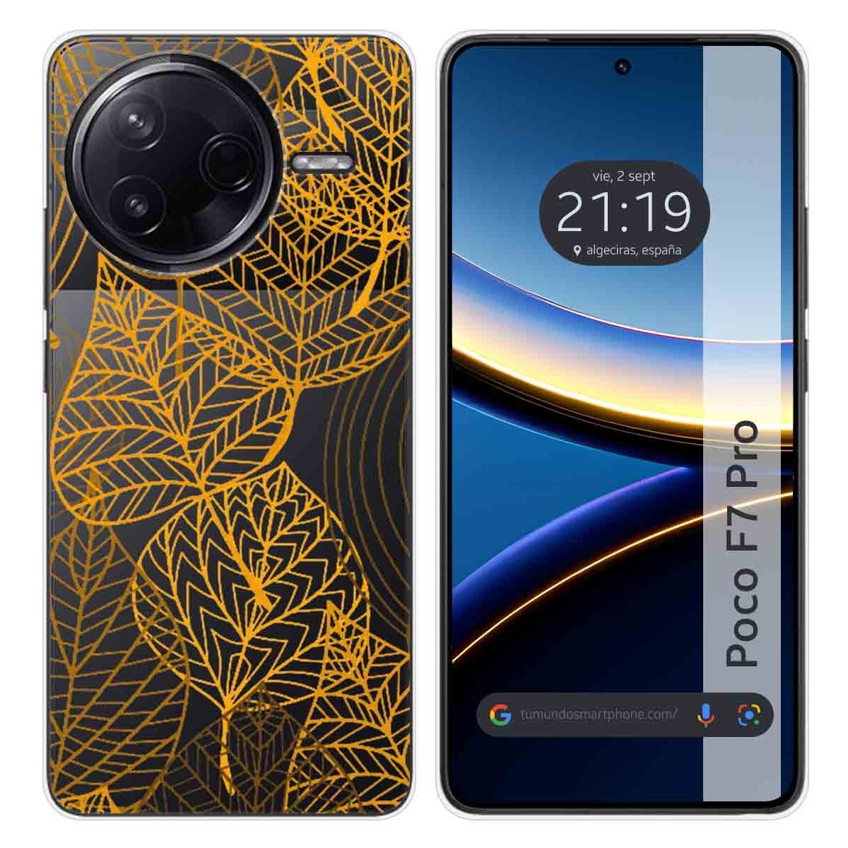 Funda Silicona Transparente para Xiaomi Poco F7 Pro 5G diseño Hojas Dibujos