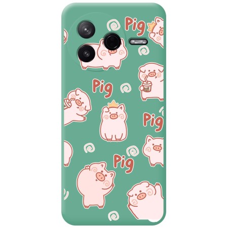 Funda Silicona Líquida Verde para Xiaomi Poco F7 Pro 5G diseño Cerdos Dibujos