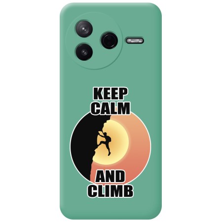 Funda Silicona Líquida Verde para Xiaomi Poco F7 Pro 5G diseño Hombre Escalada Dibujos