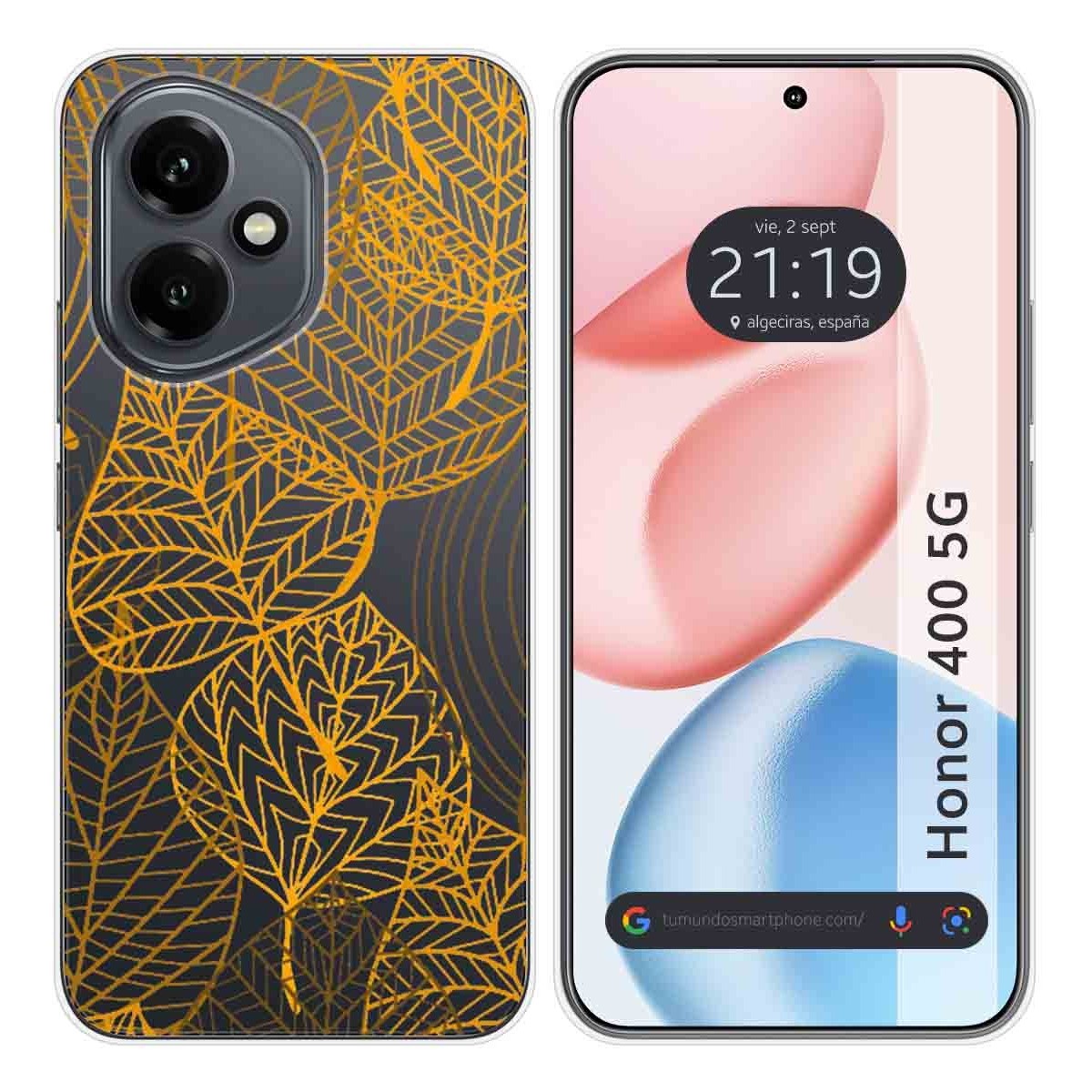Funda Silicona Transparente para Huawei Honor 400 5G diseño Hojas Dibujos