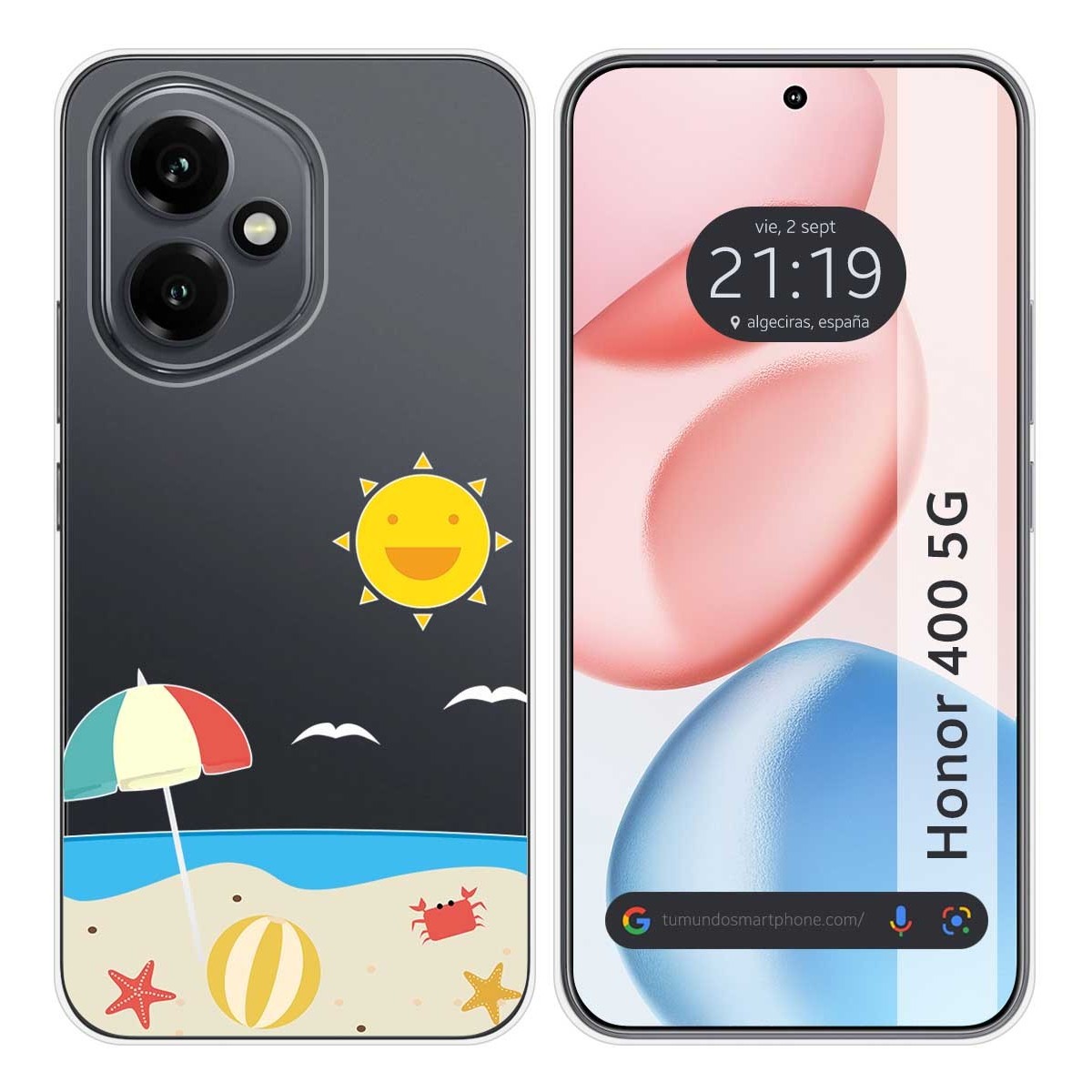 Funda Silicona Transparente para Huawei Honor 400 5G diseño Playa Dibujos