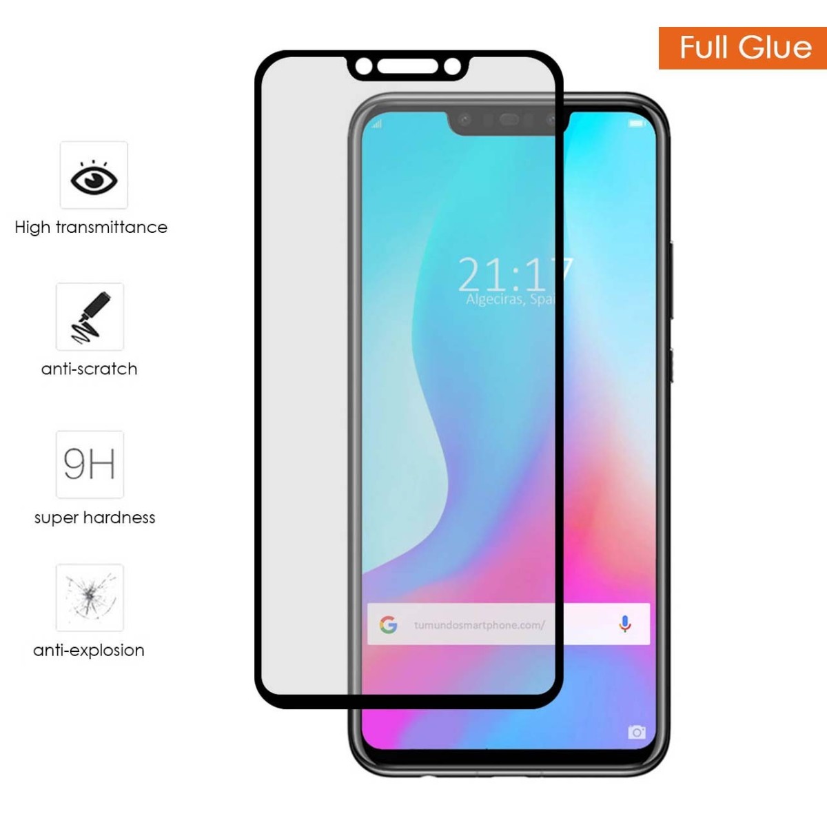 Protector Cristal Templado Completo Full Glue Negro para Huawei P Smart Plus Vidrio