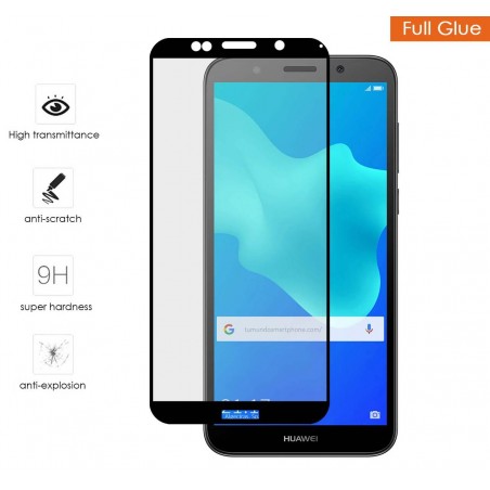 Protector Cristal Templado Completo Full Glue Negro para Huawei Honor 7S / Y5 2018 Vidrio