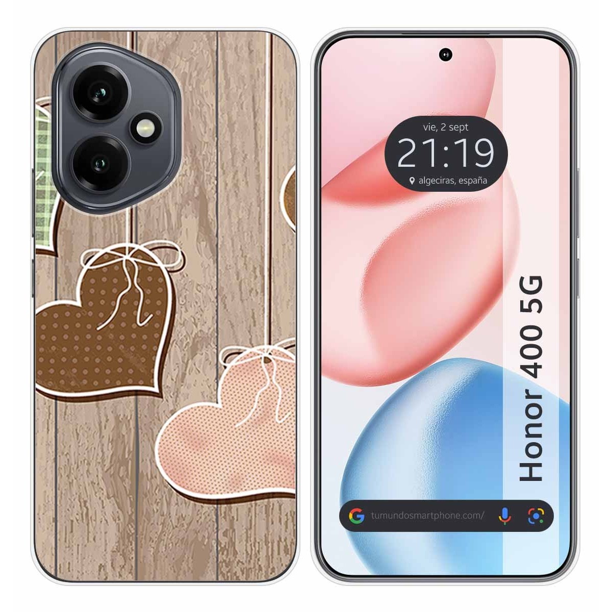 Funda Silicona para Huawei Honor 400 5G diseño Corazones Madera Dibujos