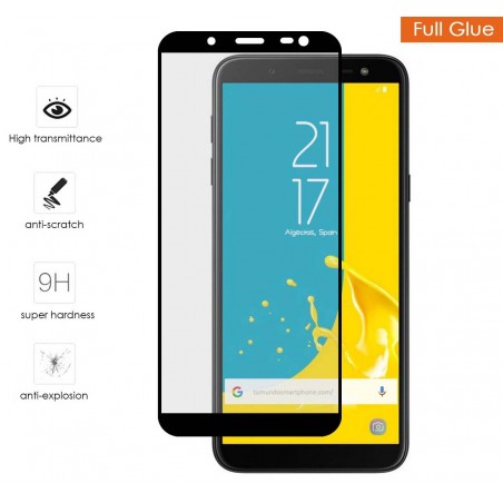 Protector Cristal Templado Completo Full Glue Negro para Samsung Galaxy J6 (2018) Vidrio