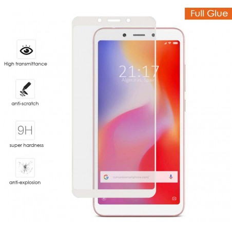 Protector Cristal Templado Completo Full Glue Blanco para Xiaomi Redmi 6 / 6A Vidrio