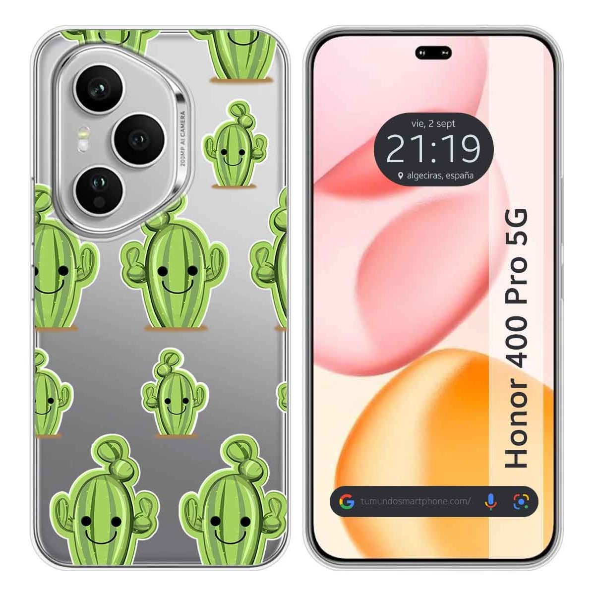 Funda Silicona Transparente para Huawei Honor 400 Pro 5G diseño Cactus Dibujos