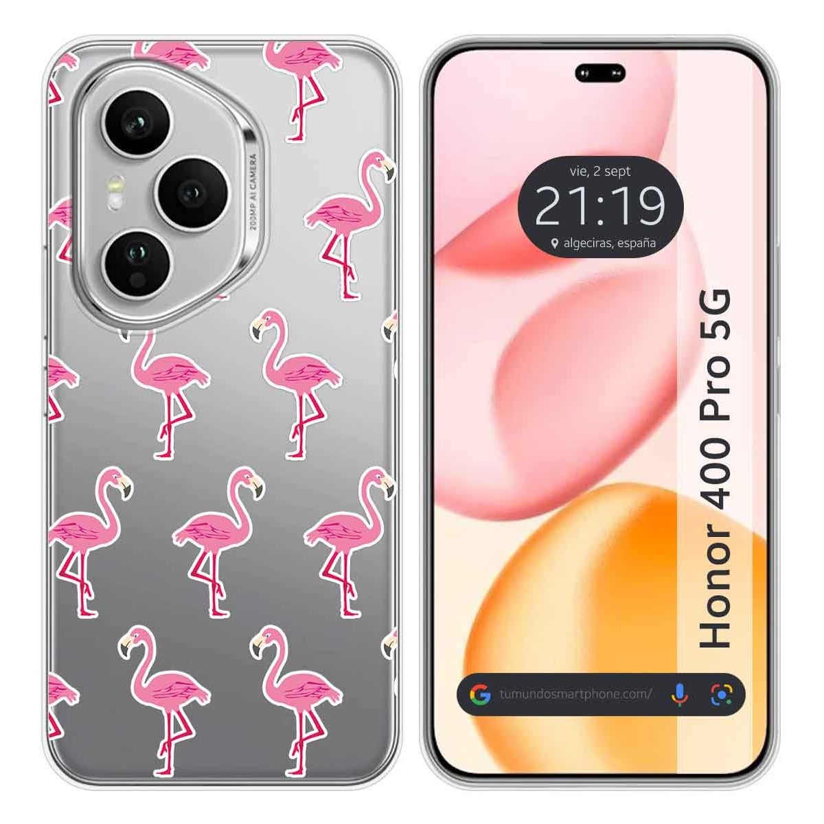 Funda Silicona Transparente para Huawei Honor 400 Pro 5G diseño Flamenco Dibujos
