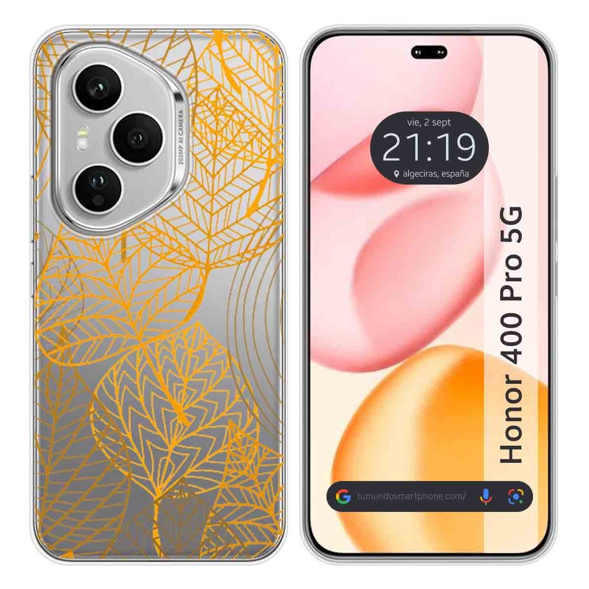 Funda Silicona Transparente para Huawei Honor 400 Pro 5G diseño Hojas Dibujos