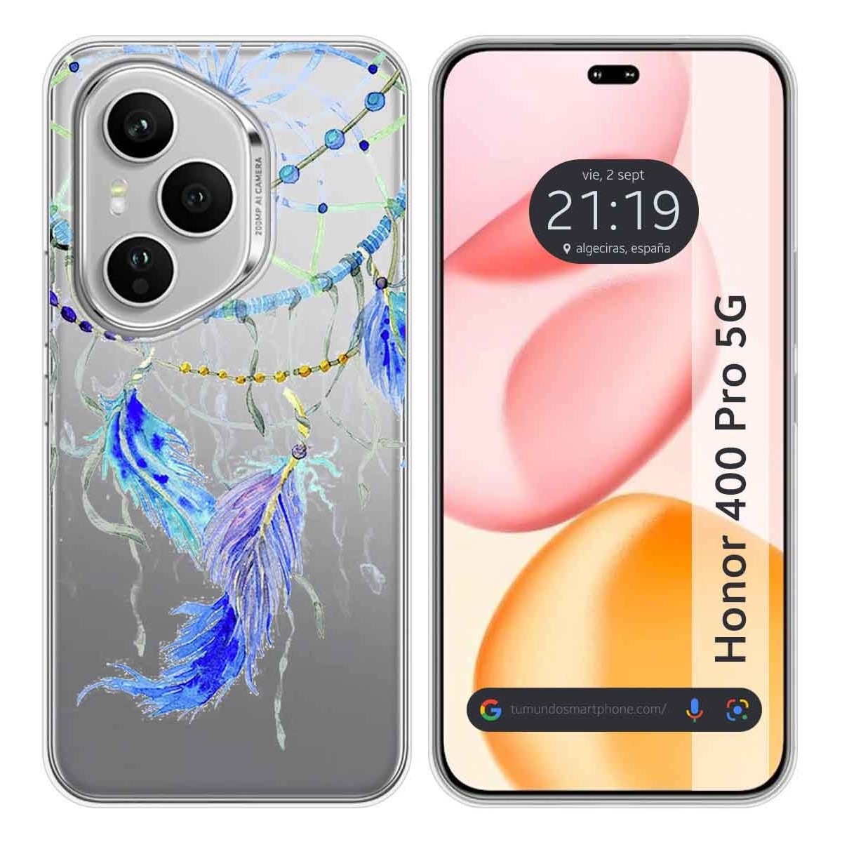 Funda Silicona Transparente para Huawei Honor 400 Pro 5G diseño Plumas Dibujos