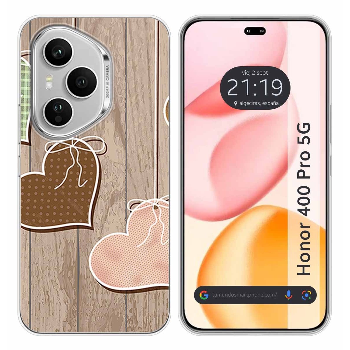 Funda Silicona para Huawei Honor 400 Pro 5G diseño Corazones Madera Dibujos
