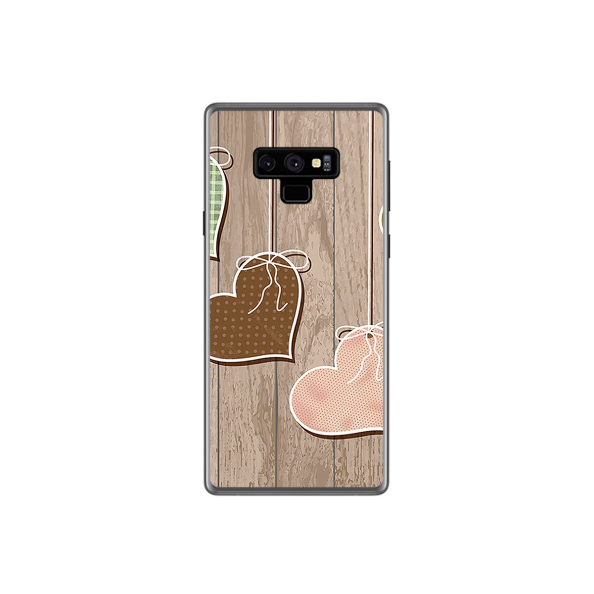 Funda Gel Tpu para Samsung Galaxy Note 9 Diseño Corazones Madera Dibujos