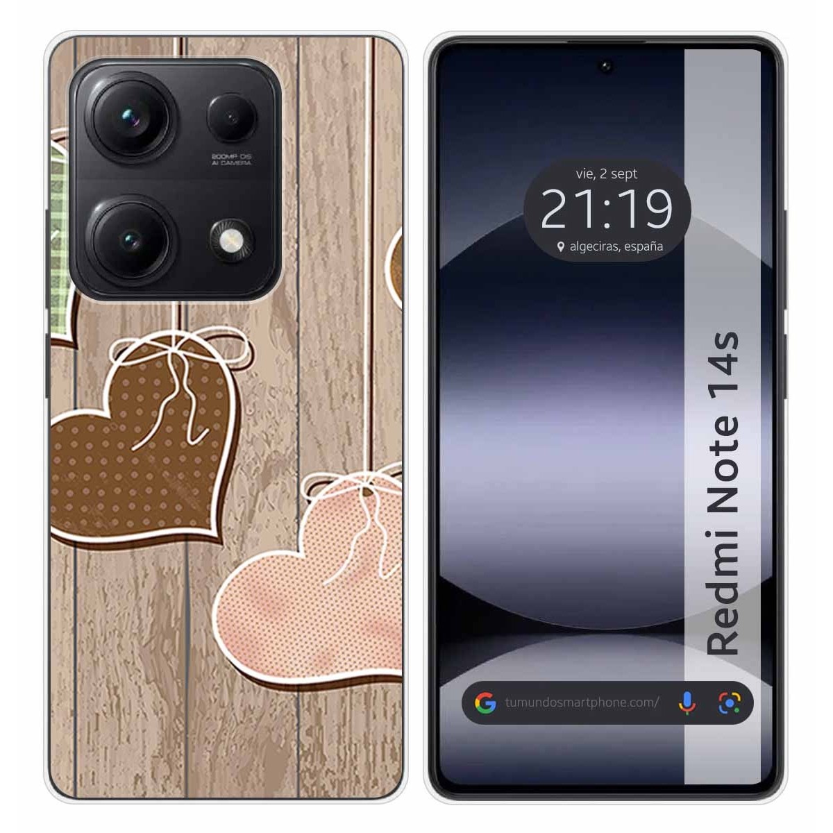 Funda Silicona para Xiaomi Redmi Note 14S diseño Corazones Madera Dibujos