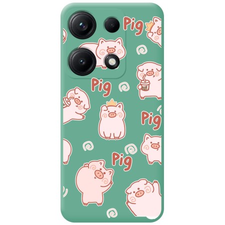 Funda Silicona Líquida Verde para Xiaomi Redmi Note 14S diseño Cerdos Dibujos